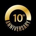 10 years anniversary icon. 10th celebrating and birthday golden logo. Vector illustration. Royalty Free Stock Photo